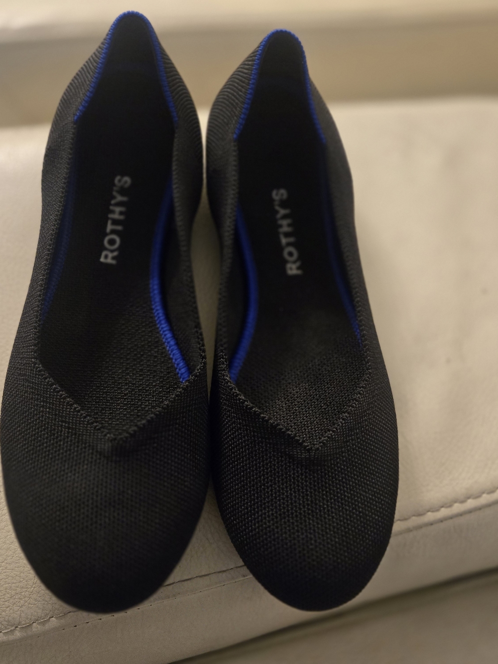 Rothy's Black Knit Ballet Flats with Blue Trim